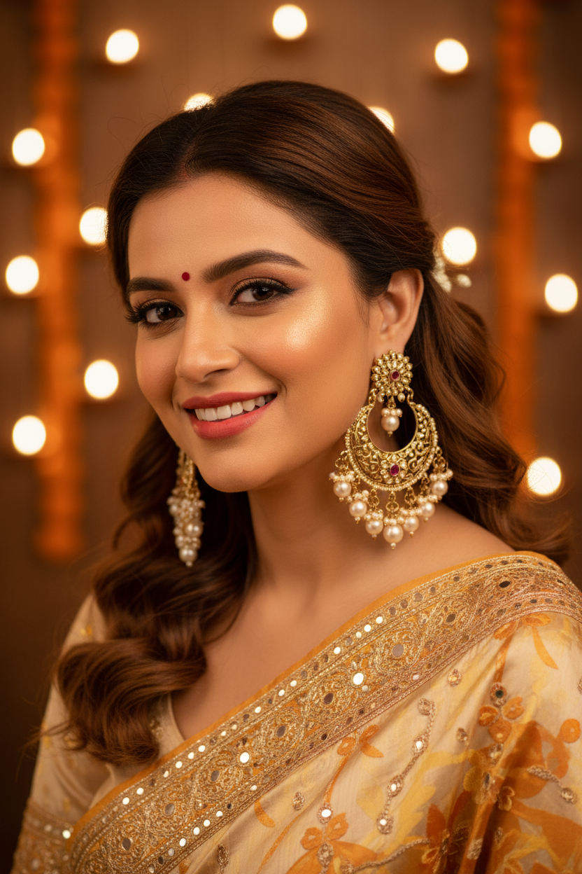 Indian Festive Look Warm Ivory Ethnic Earrings